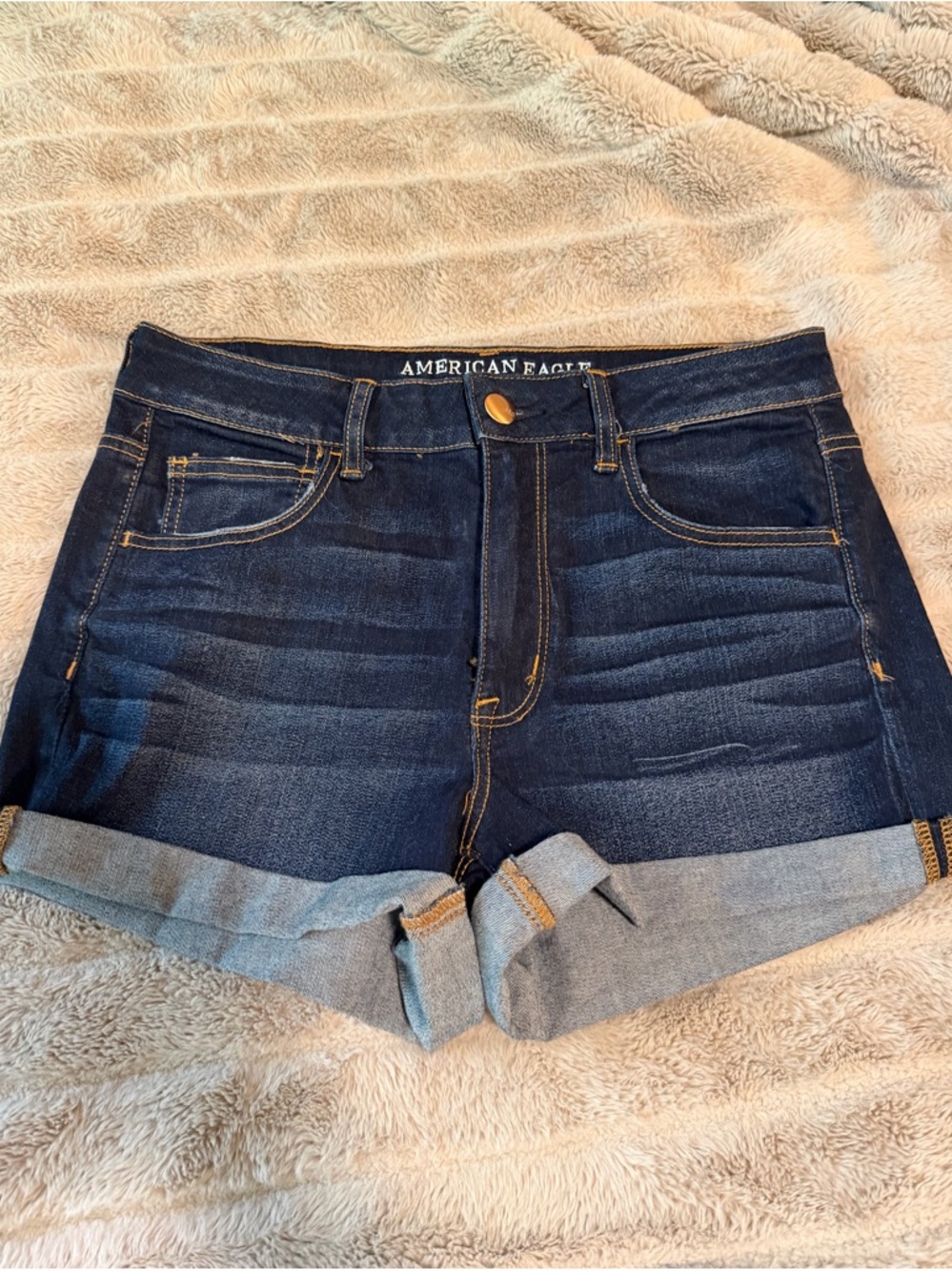 American Eagle Outfitters Dark Blue Rolled Hem Denim Shorts